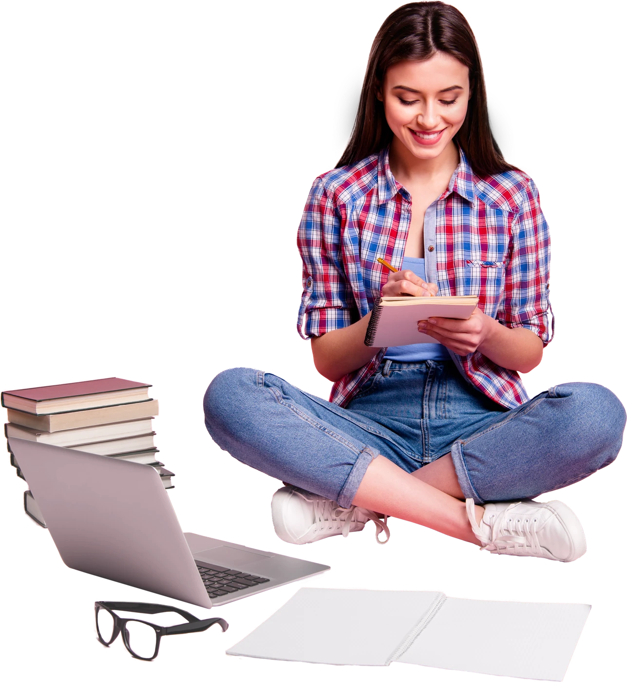 Étudiante de l'ESIDEM assise en tailleur
