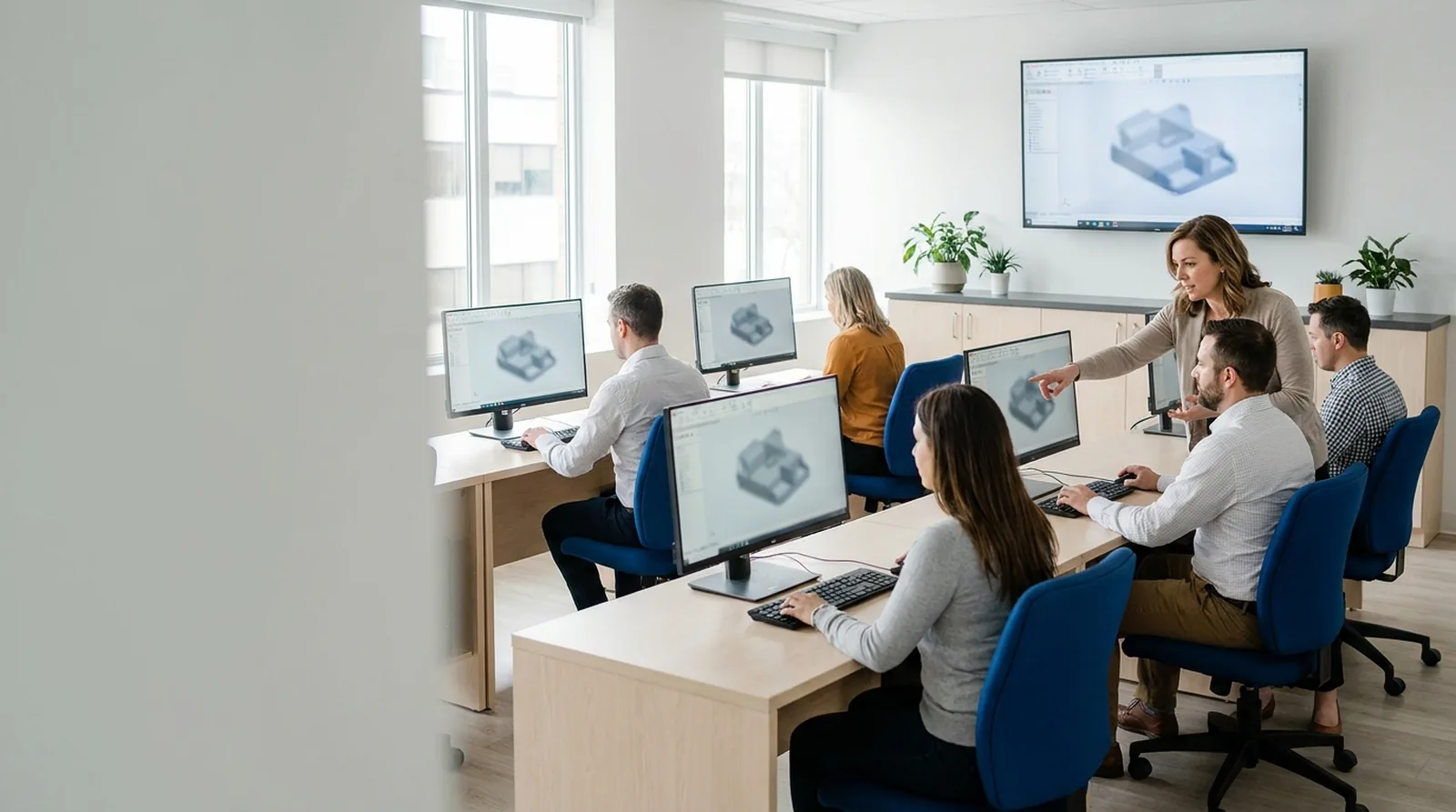 Laboratoire de formation de l'ESIDEM : une formatrice accompagne des professionnels à leur poste de travail